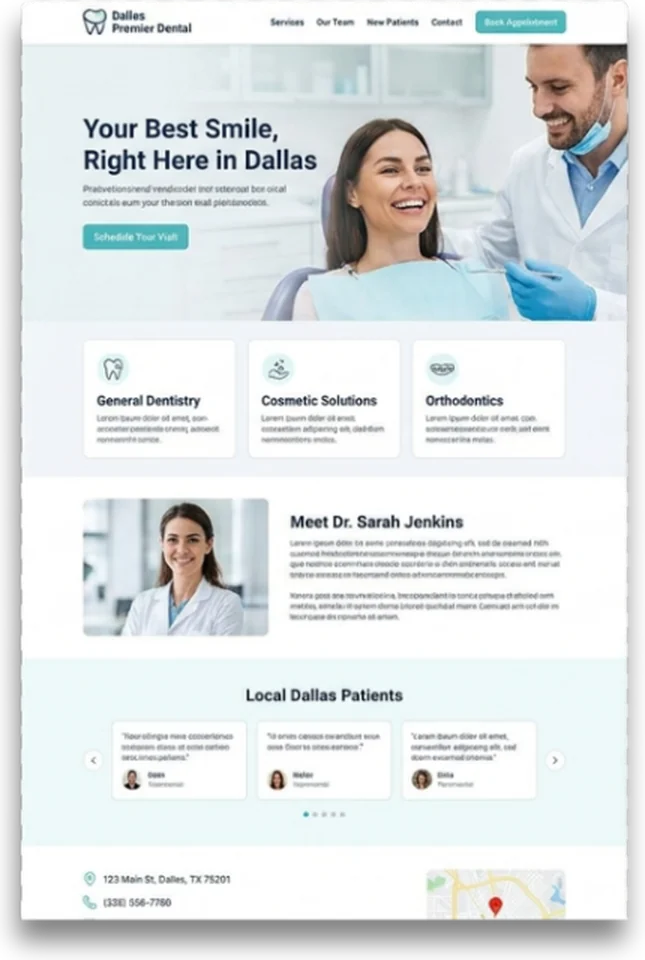 A one-page website for a Dallas dental practice
